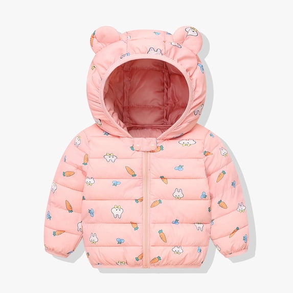 Cethrio Kids Girls Puffer Jackets, Thicken Hooded Long Sleeve Winter Coats Pink Size 3-4 T
