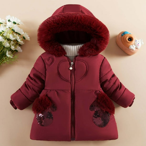 Cethrio Toddler Girls Puffer Jackets Thickened Winter Warm Full Zip Coats with Pockets Red Size 18 24 Months