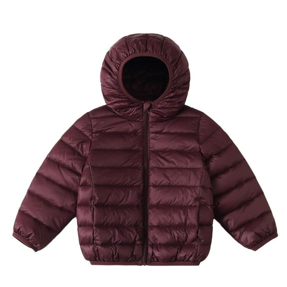 Cethrio Kids Girls Puffer Jackets, Warm Lightweight Zip up Hooded Winter Coats Wine Size 2-3 T