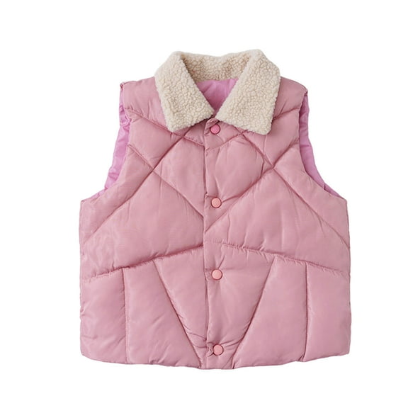 Cethrio Kids Girls Puffer Vests with Buttons, Sleeveless Lapel Collar Lightweight Thermal Winter Outerwear Vests Pink Size 5T