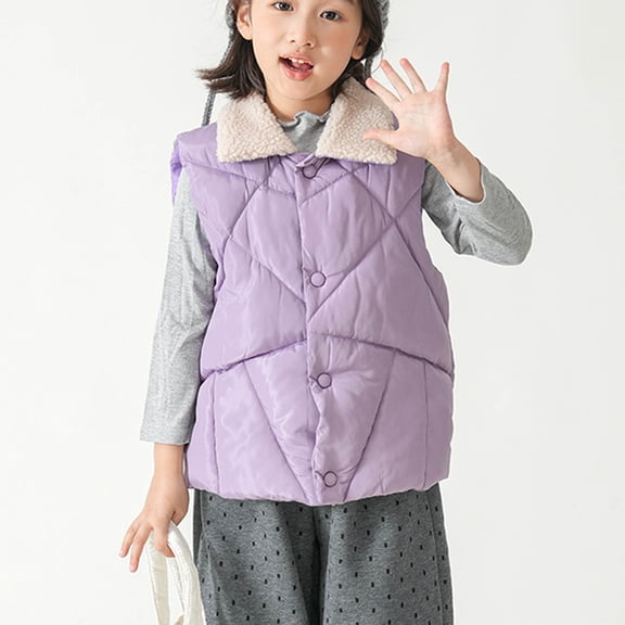 Cethrio Kids Girls Puffer Vests with Buttons, Thermal Lightweight Lapel Collar Sleeveless Winter Outerwear Vests Purple Size 3-4T