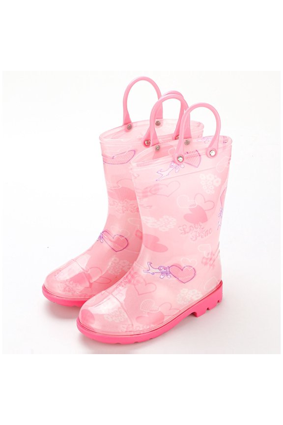 Kids Girls Rain Boots, Printed Lightweight Waterproof Non Slip Rain Shoes Pink Size 19