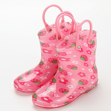 Cethrio Toddler Girls Rain Boots, Printed Waterproof Lightweight Non Slip Rainboots with Handles Hot Pink Size 24