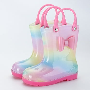Cethrio Toddler Girls Rain Boots, Tie Dye Waterproof Lightweight Non Slip Rainboots with Handles Pink Size 4 T