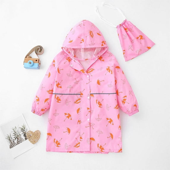 Cethrio Kids Girls Rain Jackets, Lightweight Hooded Waterproof Zip up Kids Raincoats Pink Size 3-4 T