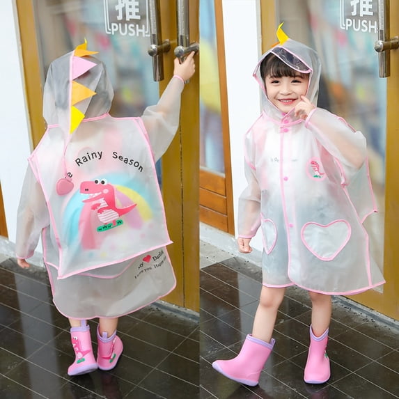 Cethrio Kids Girls Rain Jackets, Zip up Waterproof Lightweight Hooded Kids Raincoats Pink Size 4-5 T
