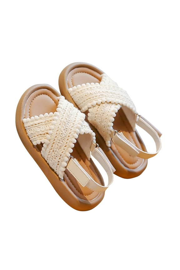 Kids Girls Sandals, Dance Princess Open Toe Low Heel Summer Shoes White Size 7 T