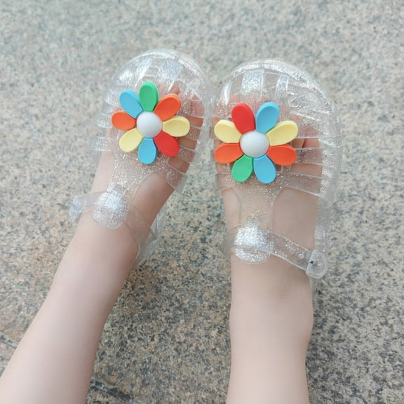 Cethrio Toddler Girls Sandals, Summer Gifts Sole Closed Toe Princess Jelly Sandals White Size 8