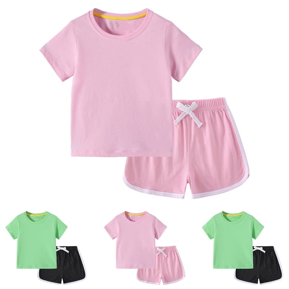 Cethrio Kids Girls Shirts and Shorts Set, Short Sleeve Summer Cotton Outfit Sets Green Size 2-3 T
