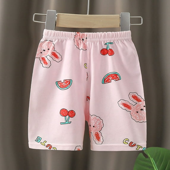 Cethrio Kids Girls Shorts, Elastic Waist Summer Graphic Cotton Athletic Shorts Pink Size 1-6 T