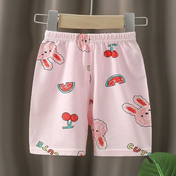 Cethrio Kids Girls Shorts, Elastic Waist Summer Graphic Cotton Athletic Shorts Pink Size 1-6 T