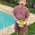 thumbnail image 1 of Cethrio Kids Girls' Shorts Sets, Loose Stripe Short Sleeve Outfit Sets Red Size 6-7 T, 1 of 6