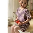 thumbnail image 1 of Cethrio Kids Girls' Shorts Sets, Short Sleeve Stripe Loose Outfit Sets Purple Size 7-8 T, 1 of 3