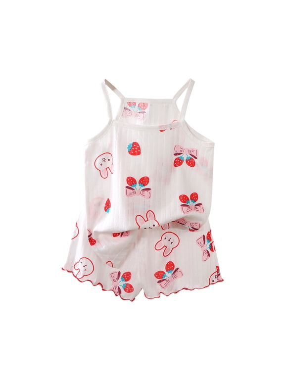 Kids Girls' Shorts Sets, Summer Sleeveless Cotton Printed Outfit Sets Multicolor Size 7-8 T