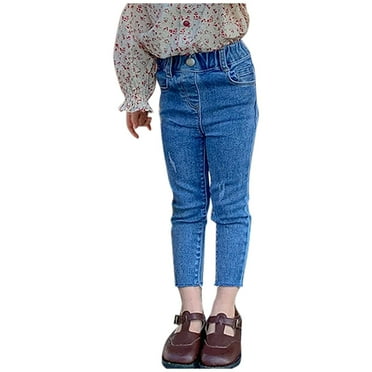 Cethrio Toddler Girls Skinny Jeans, Denim Elastic Waist Stretchy Pants with Pockets Blue Size 6-7 T