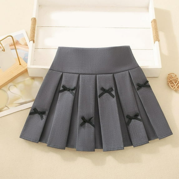 Cethrio Kids Girls Skirts, Pleated School Uniform Summer Party Mini Skirts with Liner Gray Size 3-4 T
