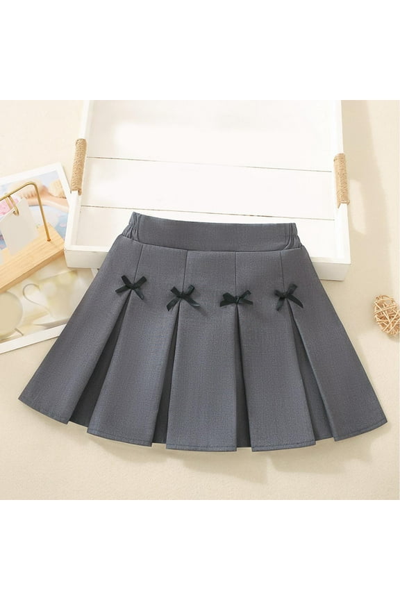 Kids Girls Skirts Size 4T-5T, Summer A-line Pleated School Uniform Mini Skirts with Liner Gray
