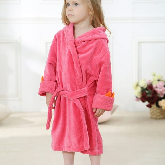 Cethrio Kids Girls Sleepwear Robes, Hooded Fleece Cotton Warm Winter Bathrobes Hot Pink Size 4-6 T