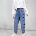thumbnail image 1 of Cethrio Kids Girls Slim Straight Jeans, Stretch Casual Elastic Waist Pants with Pockets Light Blue Size 4-5 T, 1 of 4