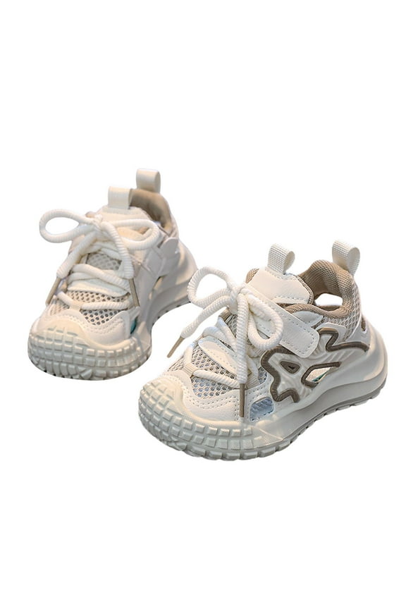 Kids Girls Sneakers, Casual Breathable Soft Sole Lightweight Summer Shoes Beige Size 3