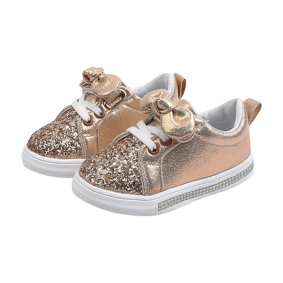 Cethrio Kids Girls' Sneakers, Non-slip Casual Fashion Running Walking Shoes Gold Size 3.5-4T