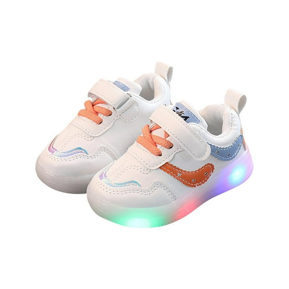 Cethrio Kids Girls' Sneakers, Soft Sole Breathable Non-slip Running Light Up Shoes Orange Size 18-24Months