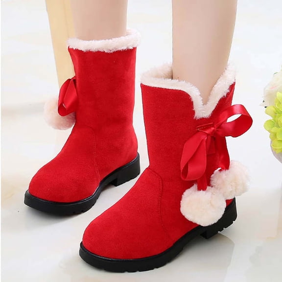 Cethrio Kids Girls Snow Boots, 2025 Non Slip Mid Calf Warm Winter Shoes Red Size 37