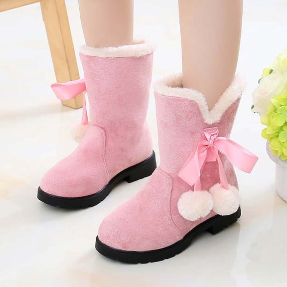 Cethrio Kids Girls Snow Boots, Non Slip Mid Calf Warm 2025 Winter Shoes Pink Size 28