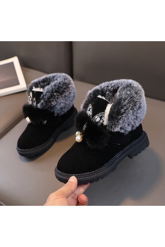 Kids Girls Snow Boots, Warm Low Heel Thicken No Slip Winter Shoes Black Size 9 Toddler