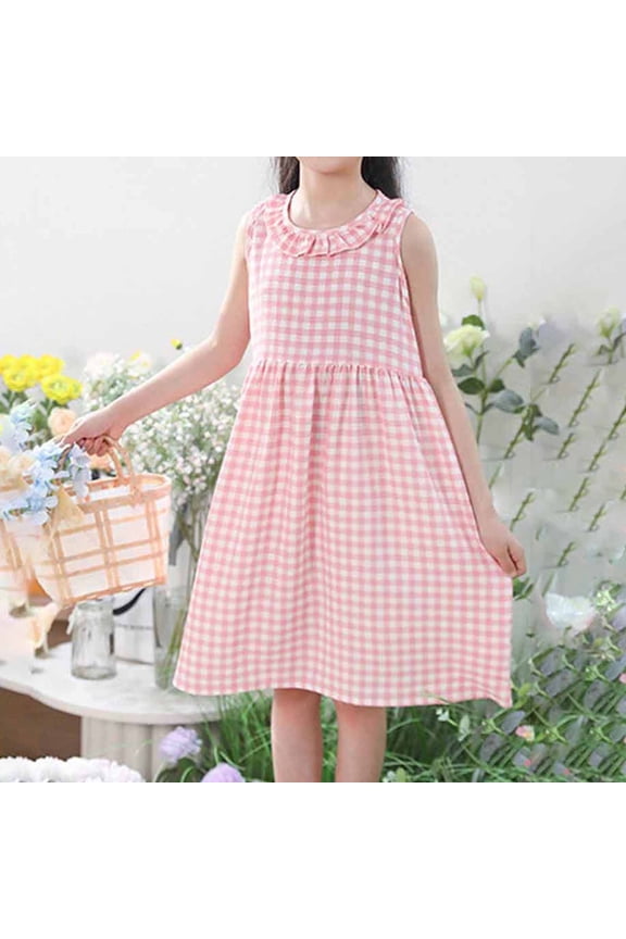 Kids Girls Summer Dresses, Cotton Sleeveless Gifts Party Princesses Dresses Pink Size 4-5 T
