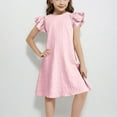 thumbnail image 1 of Cethrio Kids Girls Summer Dresses, Flutter Sleeve Party Mid-Length A-Line Casual Dresses Pink Size 4-5T, 1 of 9