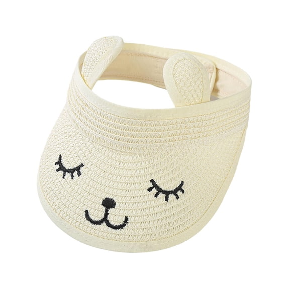Cethrio Kids Girls Summer Hats, Sun Protection Beach Holiday Sun Hats Straw Hats White Size 2-6 T