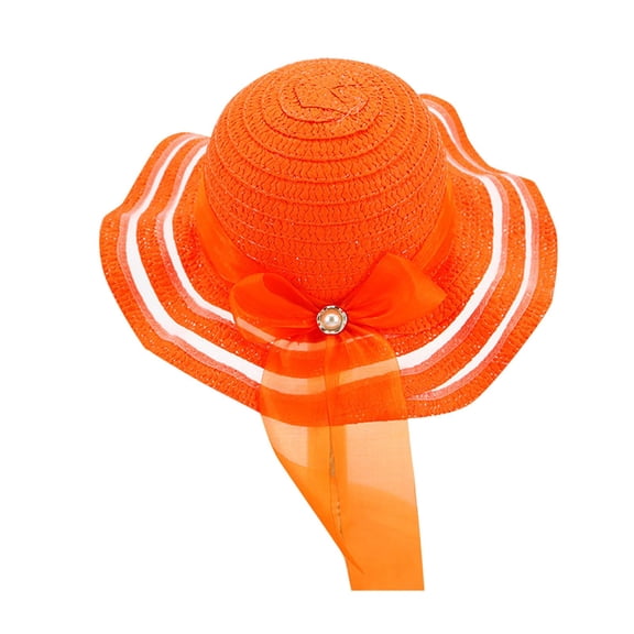 Cethrio Kids Girls Summer Hats, Wide Brim Summer Holiday Straw Hats Sun Hats Red Size 3-7 T