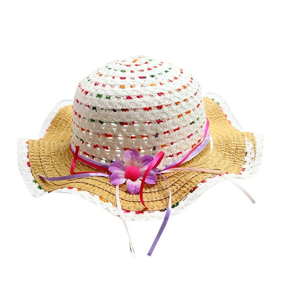 Cethrio Kids Girls Summer Hats, Wide Brim Summer Outdoor Straw Hats Sun Hats Coffee Size 3-7 T
