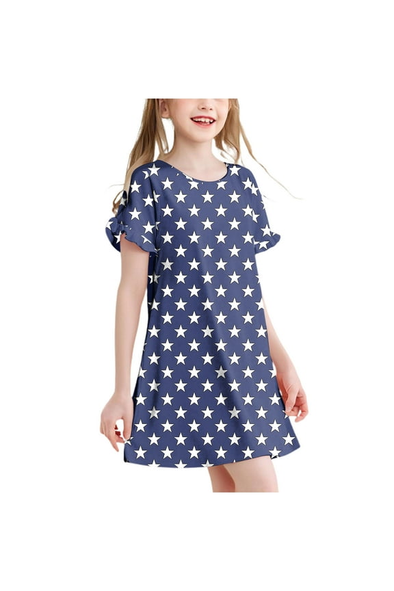 Kids Girls' Summer Nightgowns, Ruffled Comfy Crewneck Short Sleeve Sleep Dresses Multicolor Size 3-4 T