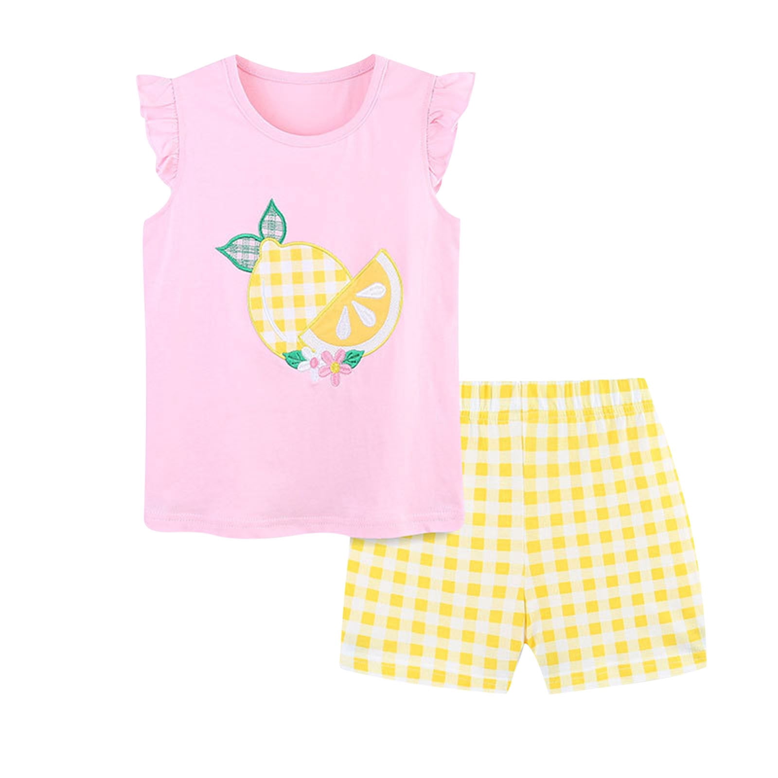 Girls Premium Cotton Versace Print Summer Outfit Set – Peach & Navy main image 1