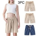 thumbnail image 1 of Cethrio Kids Girls Summer Shorts, Cotton Linen Sports 3 Piece Casual Athletic Shorts Navy Size 5-6 T, 1 of 9