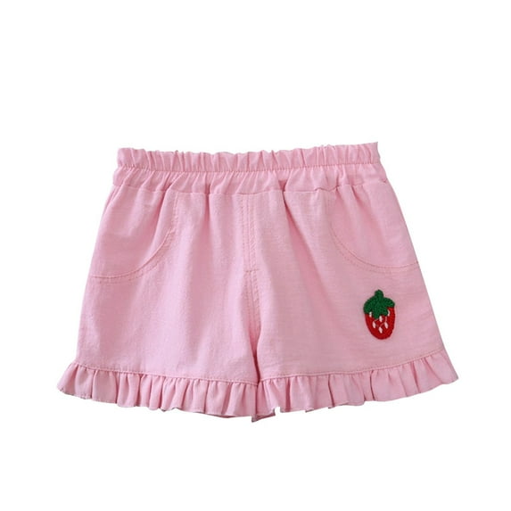 Cethrio Kids Girls Summer Shorts, Elastic Waist Printed Cotton Linen Casual Athletic Shorts Pink Size 4-5 T