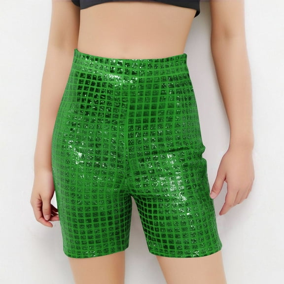 Cethrio Kids Girls Summer Shorts, Summer Performance Fashion Elastic Waist Dancewear Shorts Green Size 6-7 T