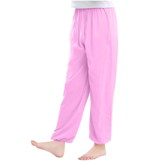 Cethrio Kids Girls Summer Sweatpants, Cotton Thin Elastic Waist Casual Athletic Pants Pink Size 3-4 T
