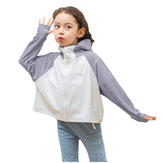 Cethrio Kids Girls Sun Protection Jackets, UPF 50+ Lightweight Long Sleeve Summer Clothing Gray Size 4-5 T