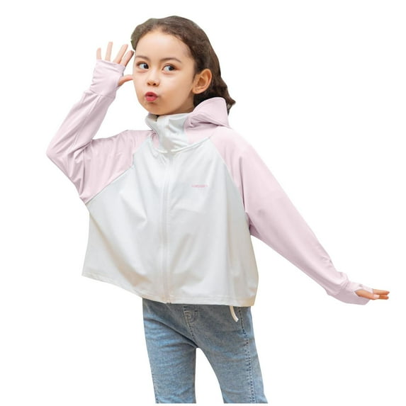 Cethrio Kids Girls Sun Protection Jackets, UPF 50+ Lightweight Long Sleeve Summer Clothing Pink Size 7-8 T