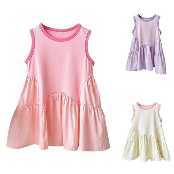 Cethrio Kids Girls Sundresses, A-Line Sleeveless Crewneck Casual Summer Dresses Pink Size 7-8 T