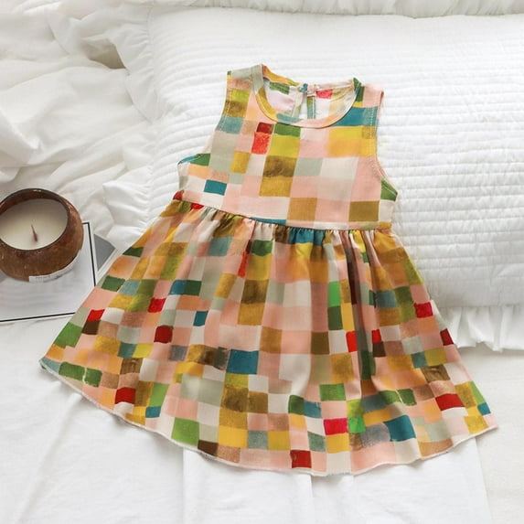 Cethrio Kids Girls Sundresses, Sleeveless Cotton Plaid Holiday Summer Dresses Multicolor Size 2-3 T