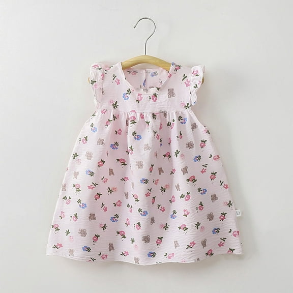 Cethrio Kids Girls Sundresses, Sleeveless Printed Cotton Party Summer Dresses Hot Pink Size 2-3 T