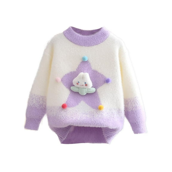 Cethrio Kids Girls Sweaters 2025, Crewneck Pullover Thermal Knitting Cotton Winter Clothing Purple Size 3-4 T