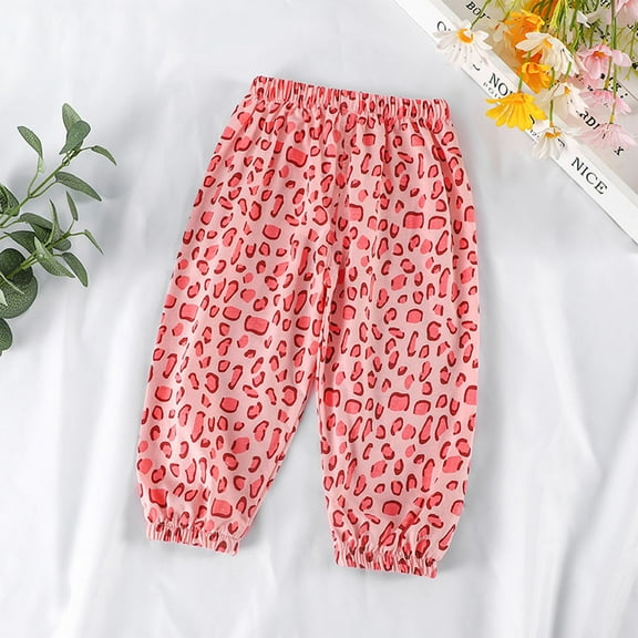 Cethrio Kids Girls Sweatpants, Cotton Casual Elastic Waist Printed Athletic Pants Pink Size 3-4 T