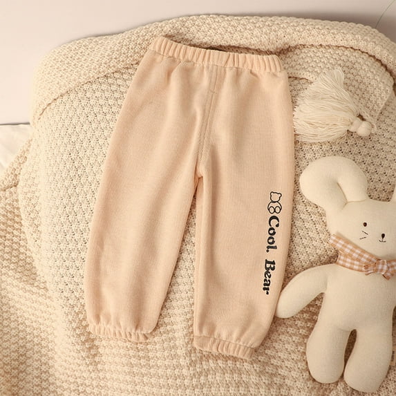 Cethrio Kids Girls Sweatpants, Cotton Casual Elastic Waist Printed Kids Joggers Beige Size 3-4 T