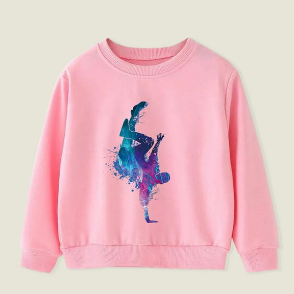 Cethrio Kids Girls Sweatshirts, Casual Printed Long Sleeve Pullover Tops Pink Size 3-4 T
