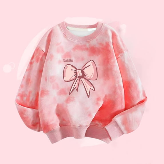 Cethrio Kids Girls Sweatshirts, Cotton Long Sleeve Printed Pullover Tops Pink Size 6-7 T